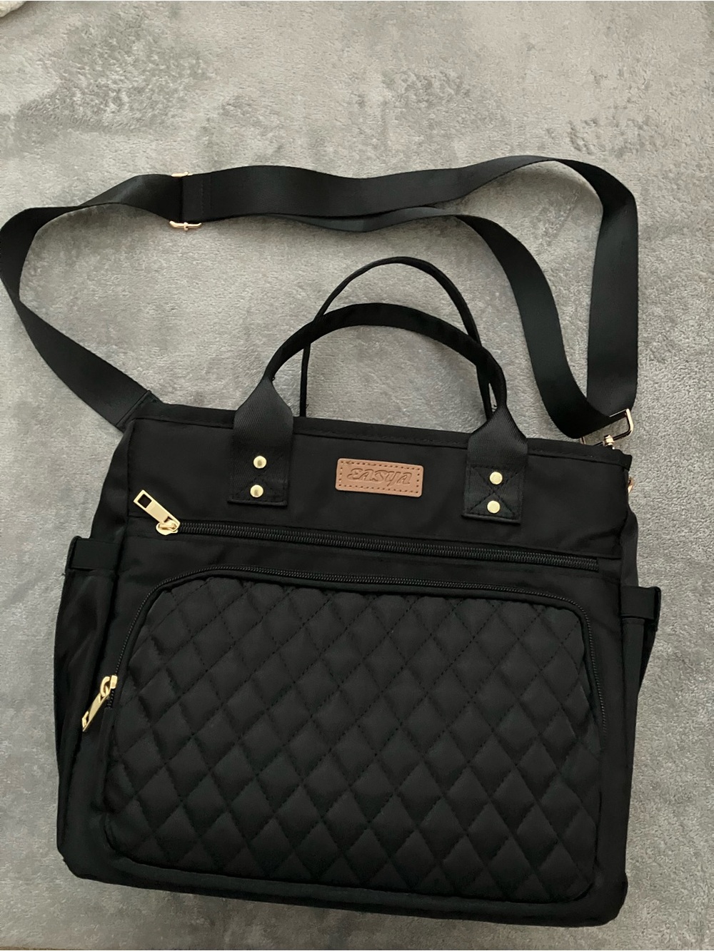 Black Quilted Large Insulated Lunch Bag